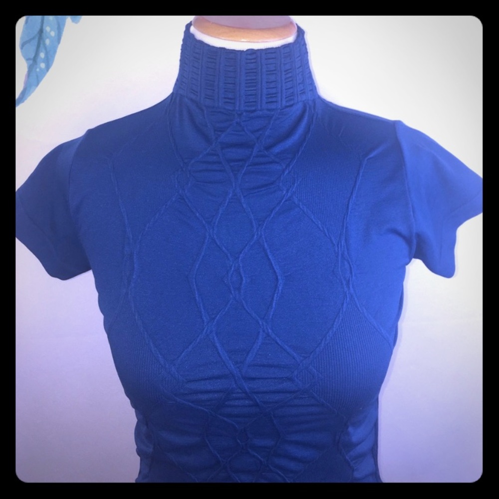 Blue Turtle Neck Top with Short Sleeves